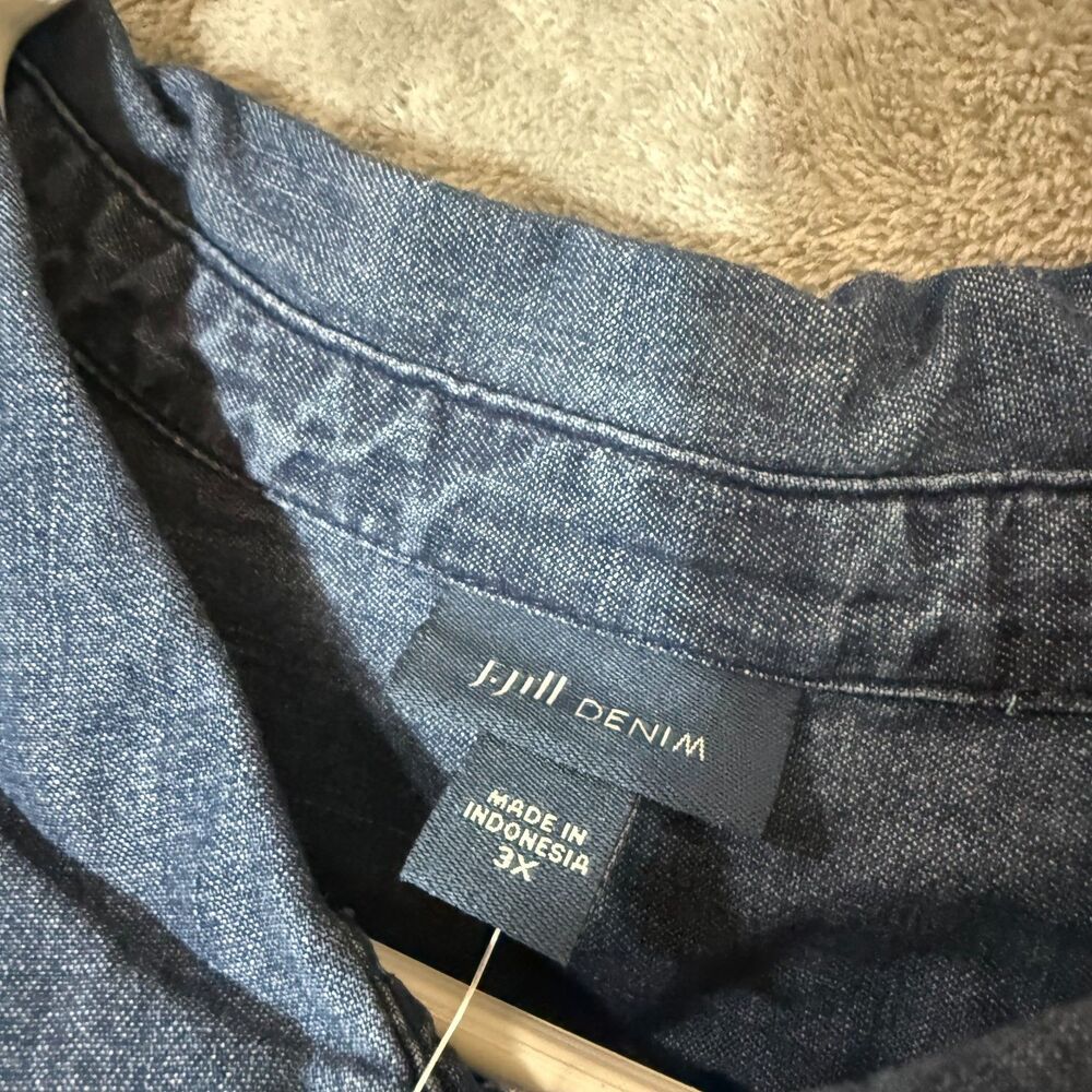 NWT J Jill Denim Shirt Women Plus 3X Blue Chambray Long Sleeve Button Blouse Top - Picture 4 of 8